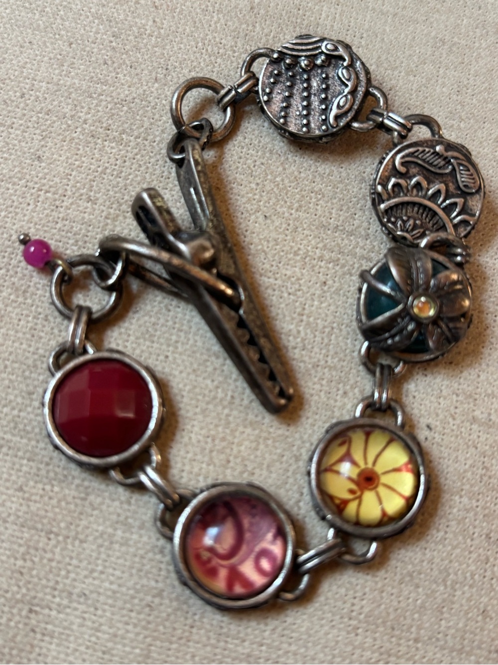 Luck Brand Clasp Round Silver Glass Mixed Media & Floral Links - Picture 3 of 13